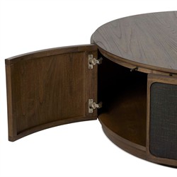 Bertie Rustic Lodge Black Painted Linen Brown Wood Round Storage Coffee Table|