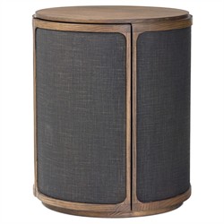 Bertie Rustic Lodge Black Painted Linen Brown Wood Round Storage End Table|