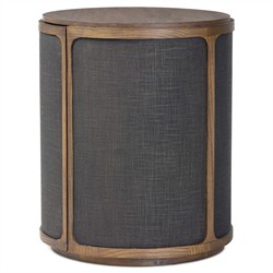 Bertie Rustic Lodge Black Painted Linen Brown Wood Round Storage End Table|