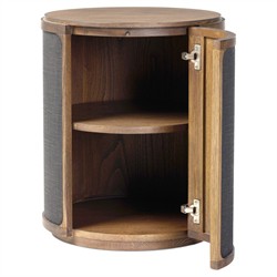 Bertie Rustic Lodge Black Painted Linen Brown Wood Round Storage End Table|