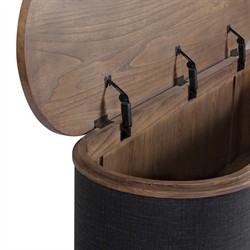 Bertie Rustic Lodge Black Painted Linen Brown Wood Round Storage Bench|