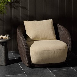 Cyra Coastal Beach Dark Brown Woven Outdoor Swivel Chair|