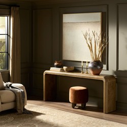 Daven Rustic Lodge Brown Oak Burl Rectangular Console Table|