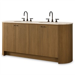 Dean Modern Classic Beige Marble Brown Oak Double Vanity Sink - 72"|