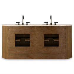 Dean Modern Classic Beige Marble Brown Oak Double Vanity Sink - 72"|