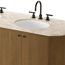 Dean Modern Classic Beige Marble Brown Oak Double Vanity Sink - 72"|