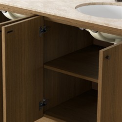 Dean Modern Classic Beige Marble Brown Oak Double Vanity Sink - 72"|