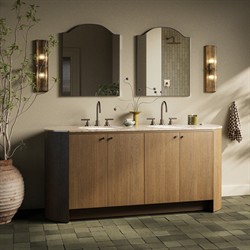 Dean Modern Classic Beige Marble Brown Oak Double Vanity Sink - 72"|