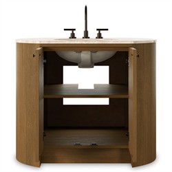 Dean Modern Classic Beige Marble Brown Oak Single Vanity Sink - 40"|