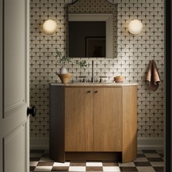 Dean Modern Classic Beige Marble Brown Oak Single Vanity Sink - 40"|