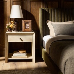 Dolly Modern Classic Cream Leather Wrapped Nightstand|