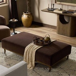 Harlin Updated Traditional Brown Velvet Performance Rectangular Cocktail Ottoman|