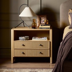 Hazel Modern Classic Light Wash Oak Reeded Nightstand|