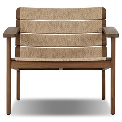 Isolde Coastal Beach Brown Teak Woven Outdoor Lounge Chair|