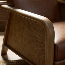 Janek Rustic Lodge Brown Leather Woven Cane Recliner|