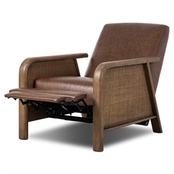 Janek Rustic Lodge Brown Leather Woven Cane Recliner|