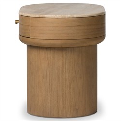 Lando Modern Classic Beige Marble Brown Wood Nightstand|