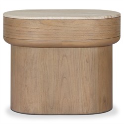 Lando Modern Classic Beige Marble Brown Wood Nightstand|