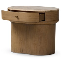 Lando Modern Classic Beige Marble Brown Wood Nightstand|