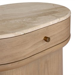 Lando Modern Classic Beige Marble Brown Wood Nightstand|