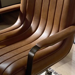 Lemmy Modern Classic Brown Leather Brushed Brass Desk Chair|