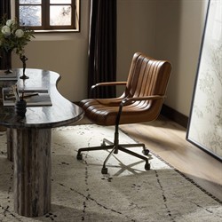 Lemmy Modern Classic Brown Leather Brushed Brass Desk Chair|