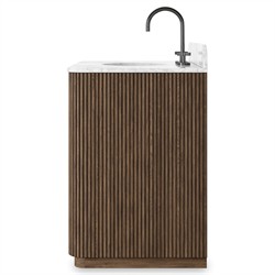 Malden Modern Classic White Marble Brown Oak Reeded Vanity Sink - 36"|