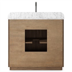 Malden Modern Classic White Marble Brown Oak Reeded Vanity Sink - 36"|