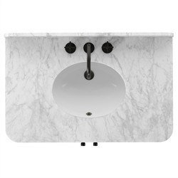 Malden Modern Classic White Marble Brown Oak Reeded Vanity Sink - 36"|