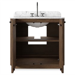 Malden Modern Classic White Marble Brown Oak Reeded Vanity Sink - 36"|