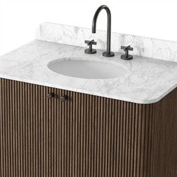 Malden Modern Classic White Marble Brown Oak Reeded Vanity Sink - 36"|