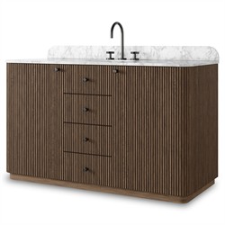 Malden Modern Classic White Marble Brown Oak Reeded Wide Vanity Sink - 55"|