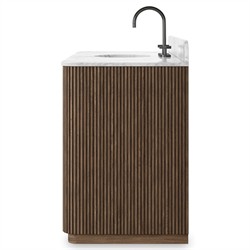 Malden Modern Classic White Marble Brown Oak Reeded Wide Vanity Sink - 55"|