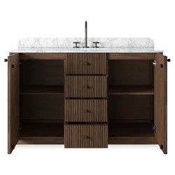 Malden Modern Classic White Marble Brown Oak Reeded Wide Vanity Sink - 55"|