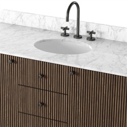 Malden Modern Classic White Marble Brown Oak Reeded Wide Vanity Sink - 55"|