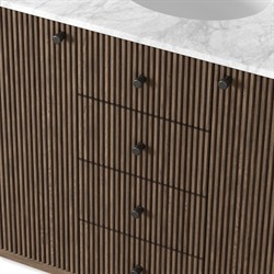 Malden Modern Classic White Marble Brown Oak Reeded Wide Vanity Sink - 55"|