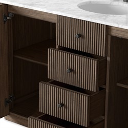 Malden Modern Classic White Marble Brown Oak Reeded Wide Vanity Sink - 55"|
