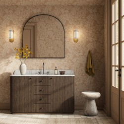 Malden Modern Classic White Marble Brown Oak Reeded Wide Vanity Sink - 55"|