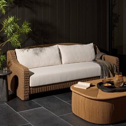 Marina Coastal Beach Cream Woven Outdoor Sofa - 93"|