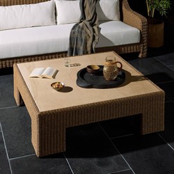 Maris Coastal Beach Beige Stone Woven Outdoor Coffee Table|