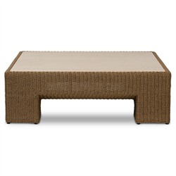 Maris Coastal Beach Beige Stone Woven Outdoor Coffee Table|