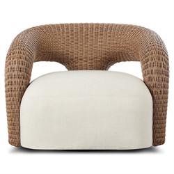 Mazie Coastal Beach Cream Woven Outdoor Swivel Chair|