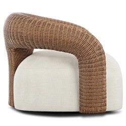 Mazie Coastal Beach Cream Woven Outdoor Swivel Chair|