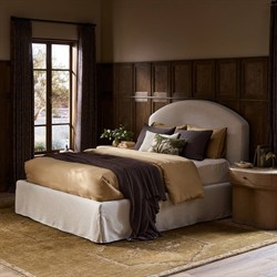 Oasley Updated Traditional Beige Slipcovered Bed - Queen|