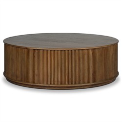 Ona Rustic Lodge Brown Wood Reeded Round Coffee Table|