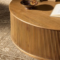 Ona Rustic Lodge Brown Wood Reeded Round Coffee Table|