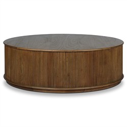 Ona Rustic Lodge Brown Wood Reeded Round Coffee Table|