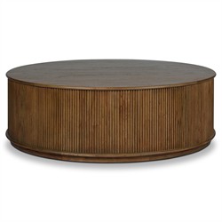Ona Rustic Lodge Brown Wood Reeded Round Coffee Table|
