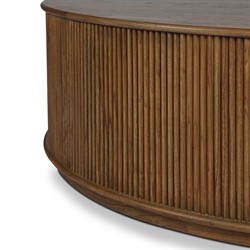 Ona Rustic Lodge Brown Wood Reeded Round Coffee Table|