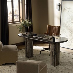 Ponce Modern Classic Brown Marble Oval Desk|